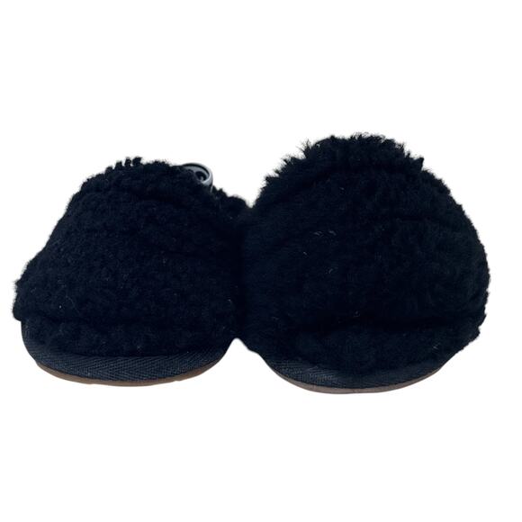UGG Australia Fluff Yeah Slide Slippers Toddler 6 Black Sheepskin Elastic Strap - Picture 2 of 8